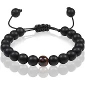 Memphis Kralen armband Zwart verstelbaar Matte Agaat Tijgeroog 8mm