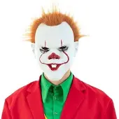 Witbaard Masker duivelse clown (groen, wit, rood en bruin)