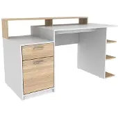 Vente-unique Bureau met opbergruimte ZACHARIE - Wit en eik