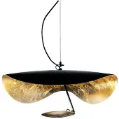 Catellani & Smith Lederam Manta S1 Hanglamp Black|Gold leaf shade | Black rod | Gold leaf disc | Black base