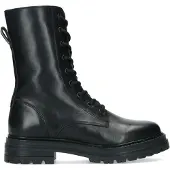 Manfield Zwarte leren biker boots met veters | Maat 37