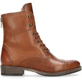 Manfield Cognac leren veterlaarzen met bont voering | Maat 40