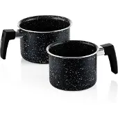 WESTINGHOUSE Melkpan Set - Ø 12 & 14 cm - PFAS vrije Melkkan - Antiaanbaklaag - Vaatwasserbestendig - Steelpan - Zwart
