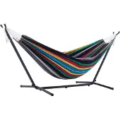 VIVERE Hangmat – Gestreept (Rio Nights) – Met standaard en draagtas – 2 personen