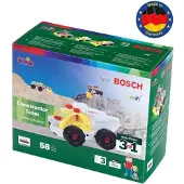Klein Toys Bosch 3in1 Bouwpakket bouwteam - 57 onderdelen - incl. blauwdrukken voor 3 bouwvoertuigen, momentsleutel en schroevendraaier - geel rood