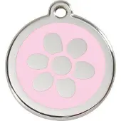 Red Dingo Flower Pink roestvrijstalen hondenpenning large/groot dia. 3,8 cm