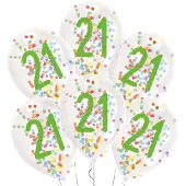 Riethmüller Ballonnen Confetti 21 Jaar 27,5 Cm Latex Wit 6 Stuks