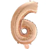 Haza Folie Ballon Cijfer 6 Rosé Goud 41 cm met rietje