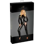 Noir Wetlook Catsuit Met Lange Mouwen