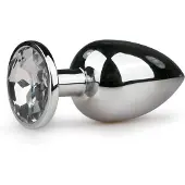EasyToys Zilverkleurige metalen buttplug met transparant kristal
