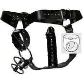 Zado - leren string met dildo en 3 penisringen - L/XL