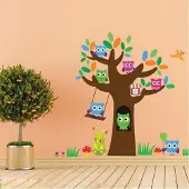 TrendX Muursticker Boom Met Uilen Vogels Tak / Voor Kinderkamer / Babykamer