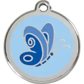 Red Dingo Butterfly Light Blue roestvrijstalen hondenpenning large/groot dia. 3,8 cm