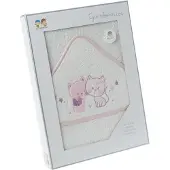 Gamberritos badcape Katjes 100 x 100 cm katoen wit/roze