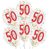 Amscan Ballonnen Confetti 50 Jaar 27,5 Cm Latex Wit 6 Stuks