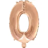 Haza Folie Ballon Cijfer 0 Rosé Goud 41 cm met rietje