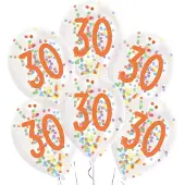 Magni Ballonnen Confetti 30 Jaar 27,5 Cm Latex Wit 6 Stuks