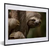PosterMonkey Fotolijst incl. Poster - Een luiaard in de bomen kijkend naar de camera - 40x30 cm - Posterlijst