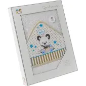 Gamberritos badcape Beertje 100 x 100 cm katoen witbeige