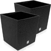 Deuba Wicker Blumentopf Rato Low 2er-Set Anthrazit 32x32x33cm