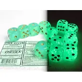 Chessex Borealis D6 16mm Light Green/gold Luminary Dobbelsteen Set (12 stuks)