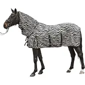 HKM Vliegendeken met hals -Zebra- met buikflap wit/zwart - 125 (95 ruglengte)