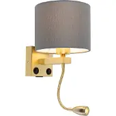 QAZQA Art deco wandlamp goud met USB en grijze kap - Brescia