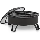 Blumfeldt Oreos 2-in-1 vuurschaal en grill (Ø 75 cm, verwijderbare vonkenbescherming, Ø 68 cm grillrooster, FireView Concept, gepoedercoat staal, incl. poker- en grillrooster) zwart