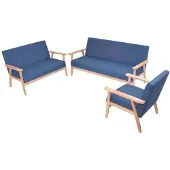 vidaXL Bankstel stof blauw 3-delig