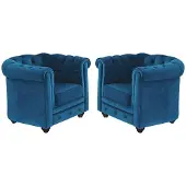 Vente-unique Set van 2 fauteuils CHESTERFIELD - fluweel - eend blauw
