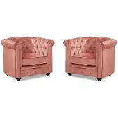 Vente-Unique.nl Set van 2 fauteuils CHESTERFIELD - fluweel - pastel roze