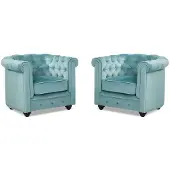 Vente-Unique.nl Set van 2 fauteuils CHESTERFIELD - fluweel - pastel blauw