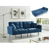 Vente-unique Driezits klik-klak slaapbank van stof MINEY - Blauw