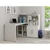 Vente-unique Hoekbureau LEON met opbergruimte en kast - Wit