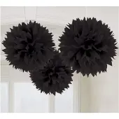 Amscan Pom Pons - Zwart - 3 st.