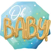 Partyking folieballon Oh Baby 28 x 71 cm blauw/goud