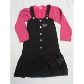 Dirkje , meisjes , overgooier zwart + t-shirt fuchia met grijst , 4 jaar 104