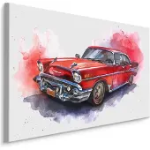 Karo-art Schilderij - Rode Oldtimer, print op canvas, premium print