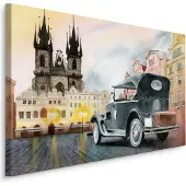 Karo-art Schilderij - Oldtimer in de stad , print op canvas, Premium print