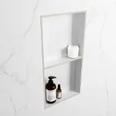 Mondiaz easy nis 59,5x29,5 cm in solid surface kleur linen | talc. 2 vakken geschikt voor in- of opbouw