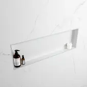 Mondiaz easy nis 89,5x29,5 cm in solid surface kleur clay | talc. 1 vak geschikt voor in- of opbouw
