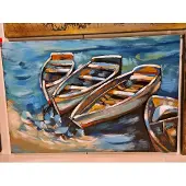 Trendy 3D Schilderij Metaal en hout - Roeiboten