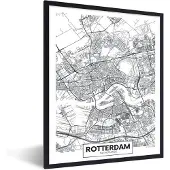 PosterMonkey Fotolijst incl. Poster - Kaart - Rotterdam - Rivieren - 30x40 cm - Posterlijst