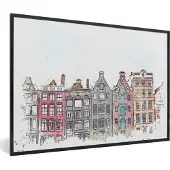 PosterMonkey Fotolijst incl. Poster - Illustratie - Waterverf - Amsterdam - 30x20 cm - Posterlijst