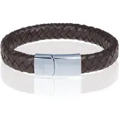 Memphis gevlochten leren armband Bruin Zilver-22cm