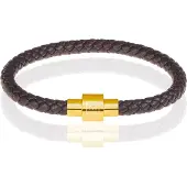 Memphis armband leer met edelstaal Donkerbruin Goud-20cm