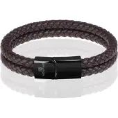 Memphis dubbele leren armband Donkerbruin Zwart-19cm