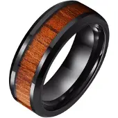 TJ Tom Jaxon Wolfraam heren ring Tom Jaxon zwart Glans Palissander Inlay-17mm