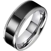 TJ Tom Jaxon Tom Jaxon heren ring Wolfraam Zwart Zilverkleurig Groef Glans-17mm