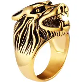 Mendes Heren ring edelstaal Wolf Goudkleurig-18mm